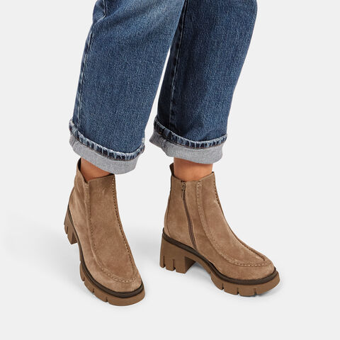 Botines de mujer de ante con tacón midi, Taupe Botines de mujer de ante con tacón midi, Taupe